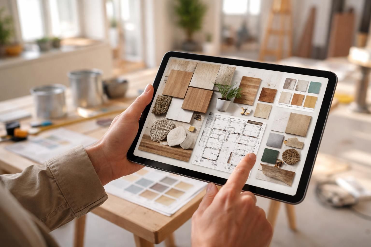 Le home staging se prépare en mobilité via tablette tactile, moodboard travaux