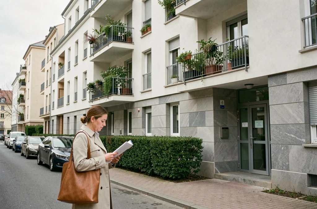 Propriétaire devant un immeuble résidentiel moderne symbolisant la prolongation d'un investissement locatif Pinel